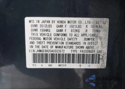 2010 Honda Fit z USA, uszkodzony, nr VIN JHMGE8H20AC023572